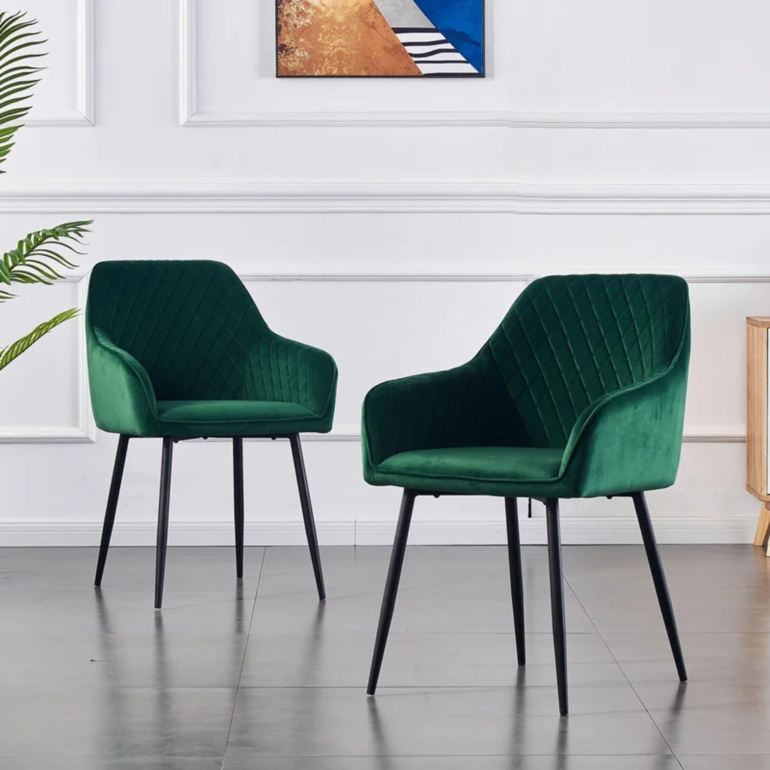 Emerald Diamond Cut Velvet Accent Armchair with Black Legs - Decor Smart
