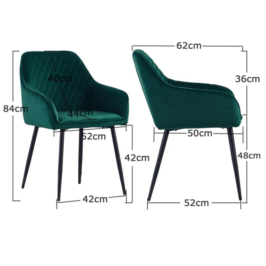 Emerald Diamond Cut Velvet Accent Armchair with Black Legs - Decor Smart