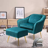 Emerald Fluffy Super Comfy Velvet Luxury Accent Chair with Ottoman - Decor Smart