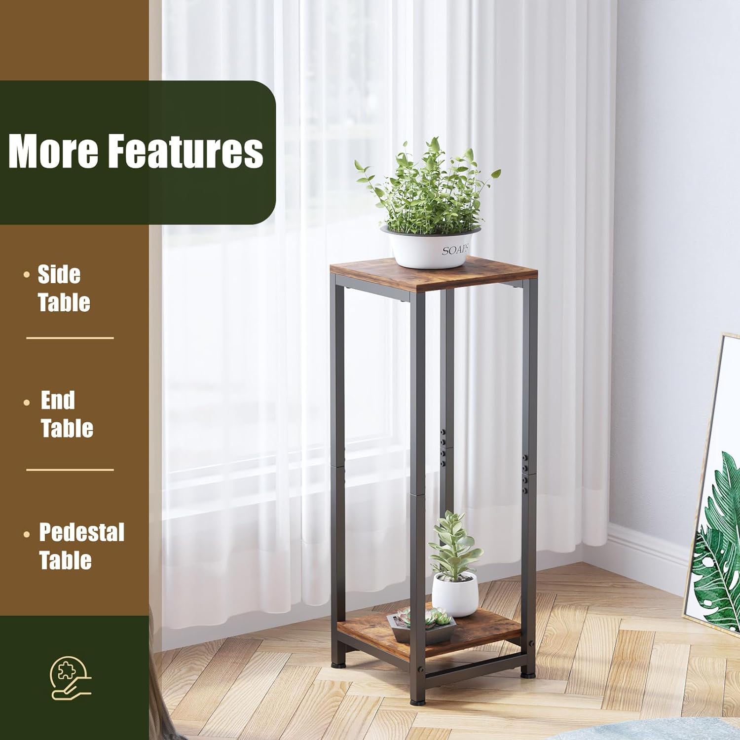 Enchanted Classic Wooden Textured with Metal Finish Side Table - Decor Smart