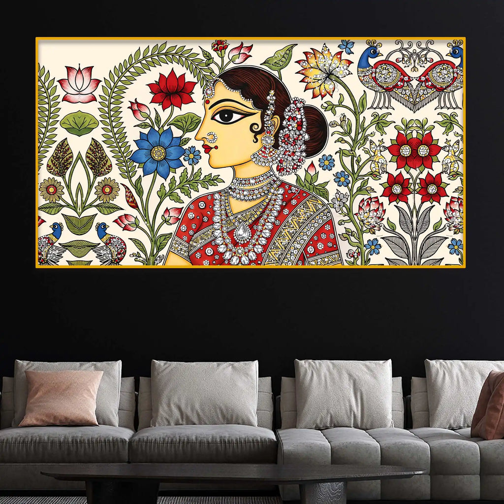 Ethnic Indian Art Crystal Glass Painting for Living Room Decor