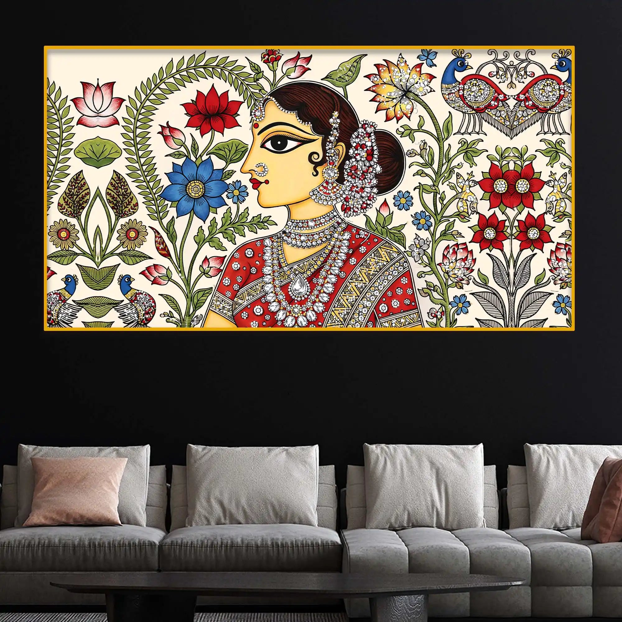 Ethnic Indian Art Crystal Glass Painting for Living Room Decor