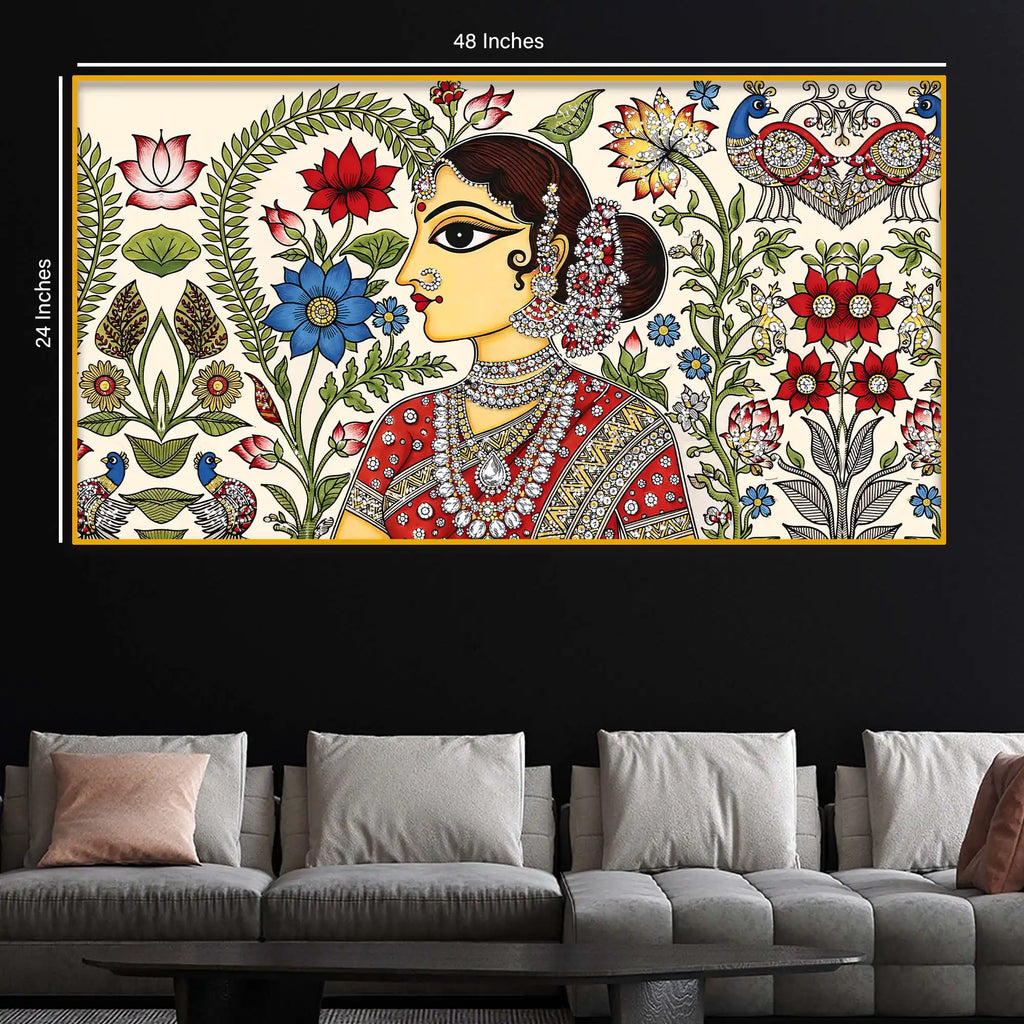 Ethnic Indian Art Crystal Glass Painting for Living Room Decor