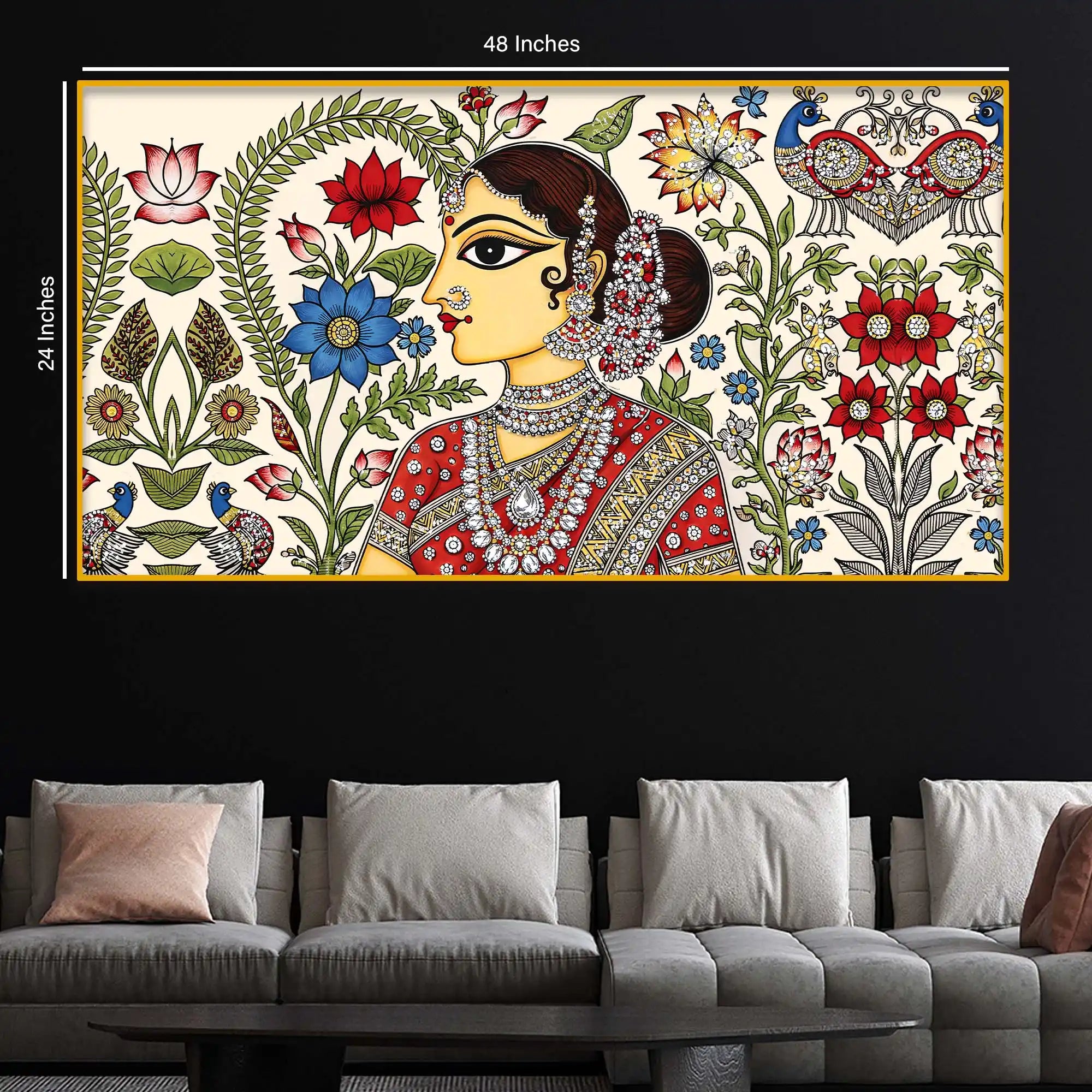 Ethnic Indian Art Crystal Glass Painting for Living Room Decor