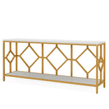 Extra Long White Gold Durable Marble 2 Tier Console Table - Decor Smart