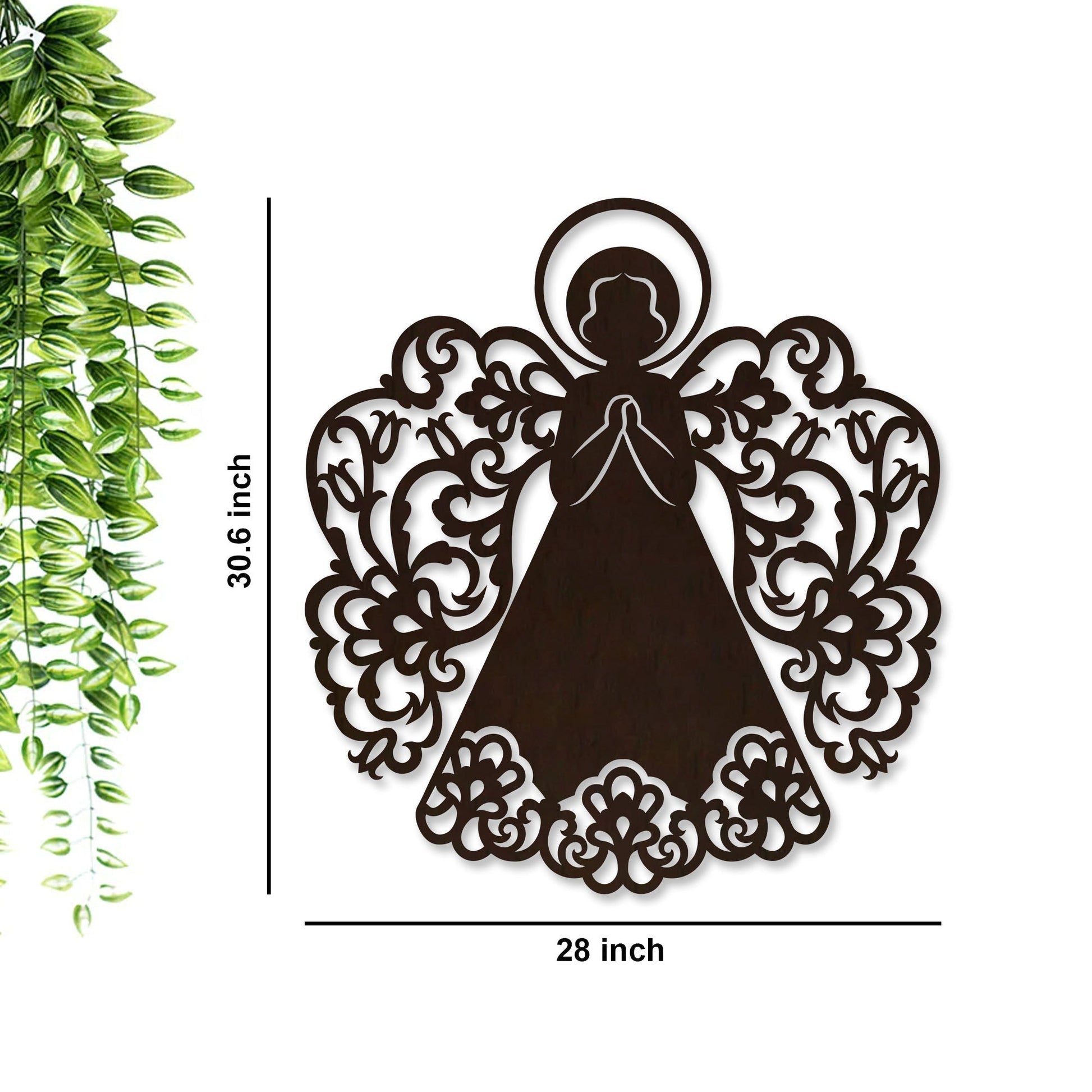 Fairy Angel Backlit Wooden Wall Hanging with LED Night Light Walnut Finish - Decor Smart