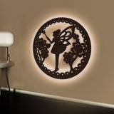 Fairy Butterfly Angel Backlit Wooden Wall Hanging with LED Night Light Walnut Finish - Decor Smart