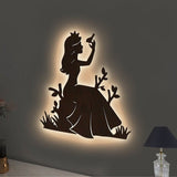 Fairytale Princess Backlit Wooden Wall Decor with LED Night Light Walnut Finish - Decor Smart