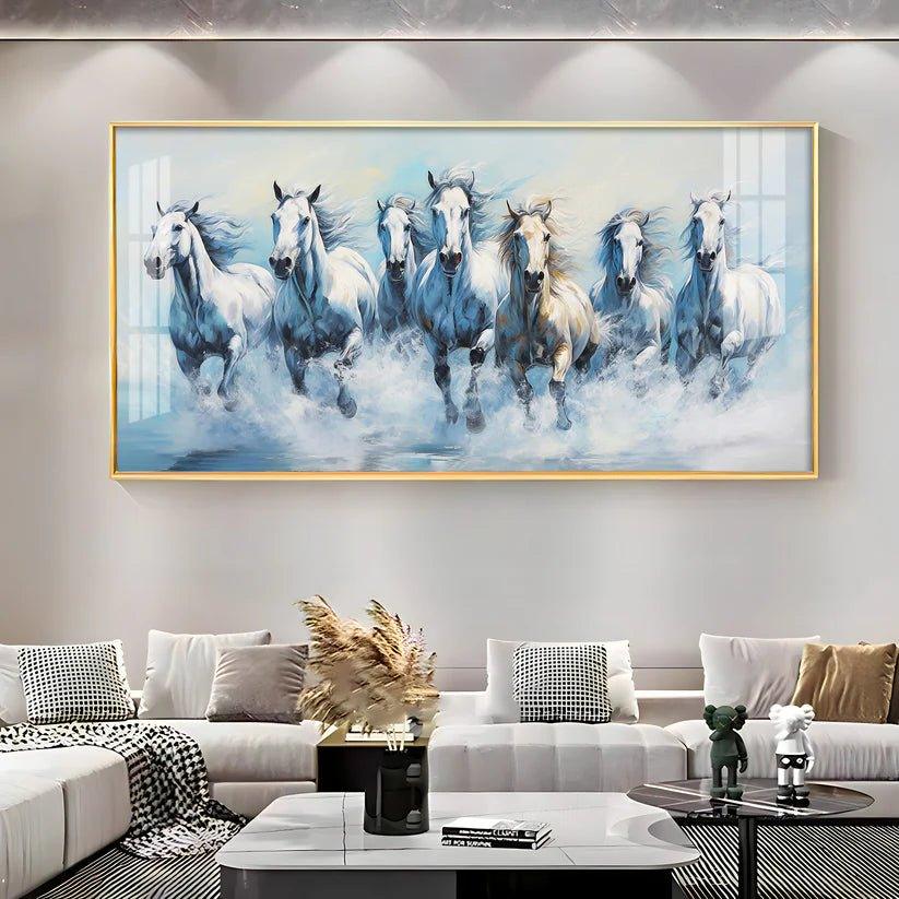 Fairytale Seven Horses Premium Acrylic Floating Wall Painting - Decor Smart