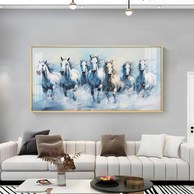 Fairytale Seven Horses Premium Acrylic Floating Wall Painting - Decor Smart