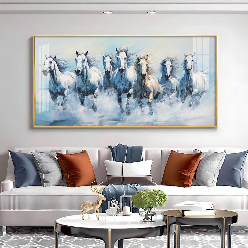 Fairytale Seven Horses Premium Acrylic Floating Wall Painting - Decor Smart