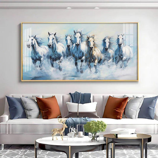 Fairytale Seven Horses Premium Acrylic Floating Wall Painting - Decor Smart