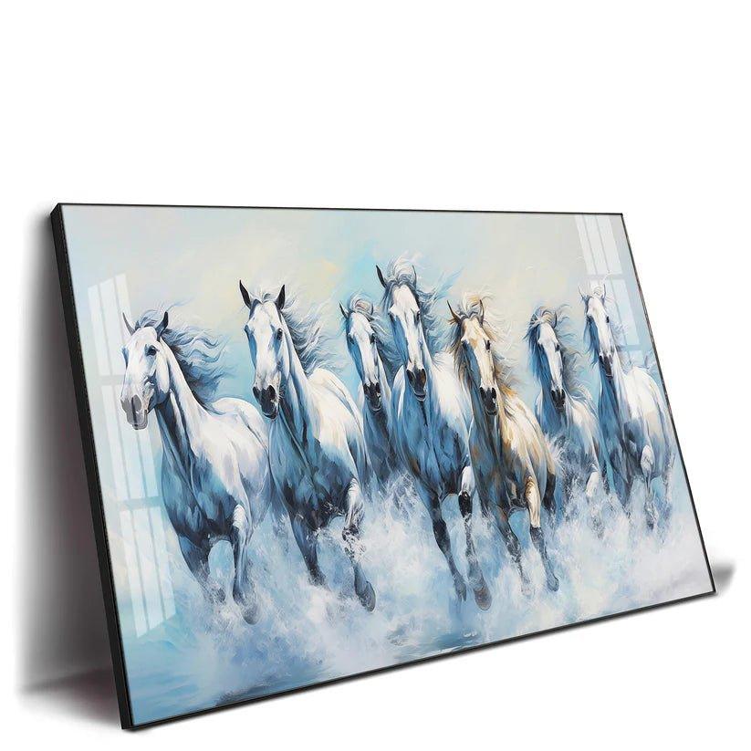 Fairytale Seven Horses Premium Acrylic Floating Wall Painting - Decor Smart
