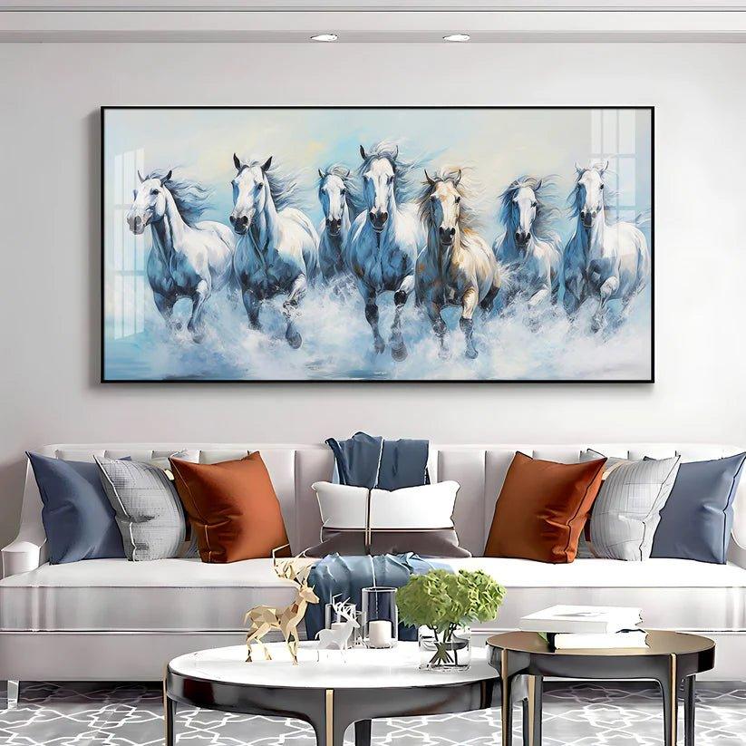 Fairytale Seven Horses Premium Acrylic Floating Wall Painting - Decor Smart