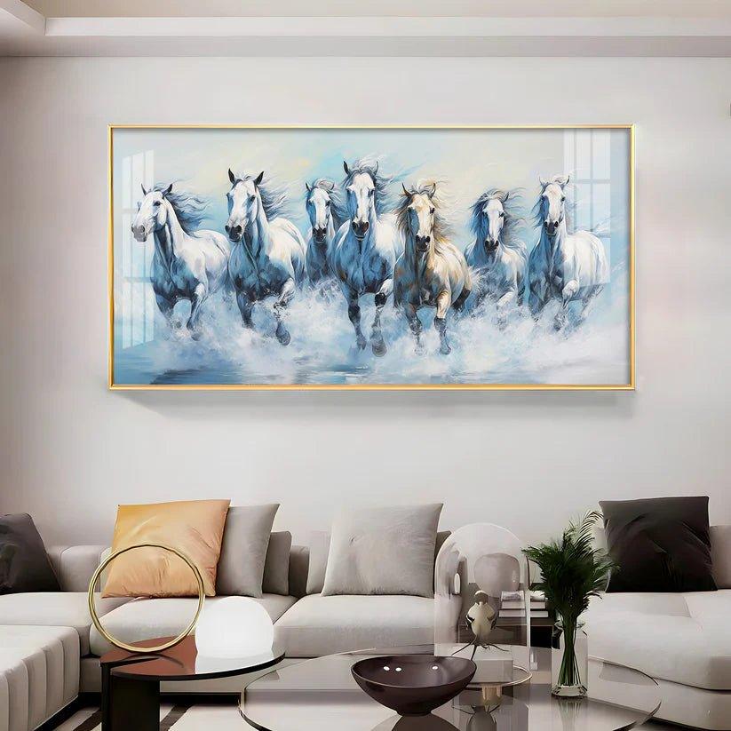 Fairytale Seven Horses Premium Acrylic Floating Wall Painting - Decor Smart