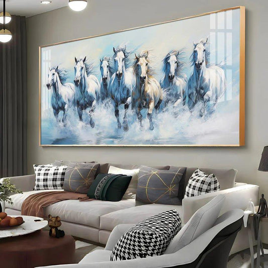 Fairytale Seven Horses Premium Acrylic Floating Wall Painting - Decor Smart