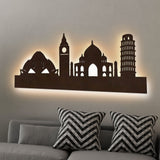 Famous Architectures Backlit Design Wooden Wall Hanging with LED Night Light Walnut Finish - Decor Smart