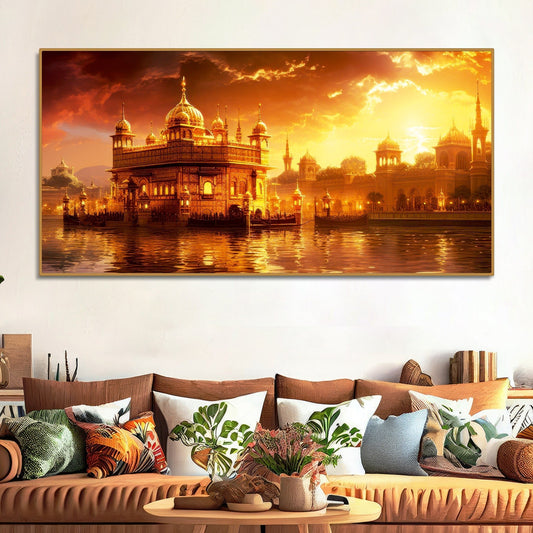 Famous Holy Golden Temple At Sunset View Canvas Wall Painting - Decor Smart
