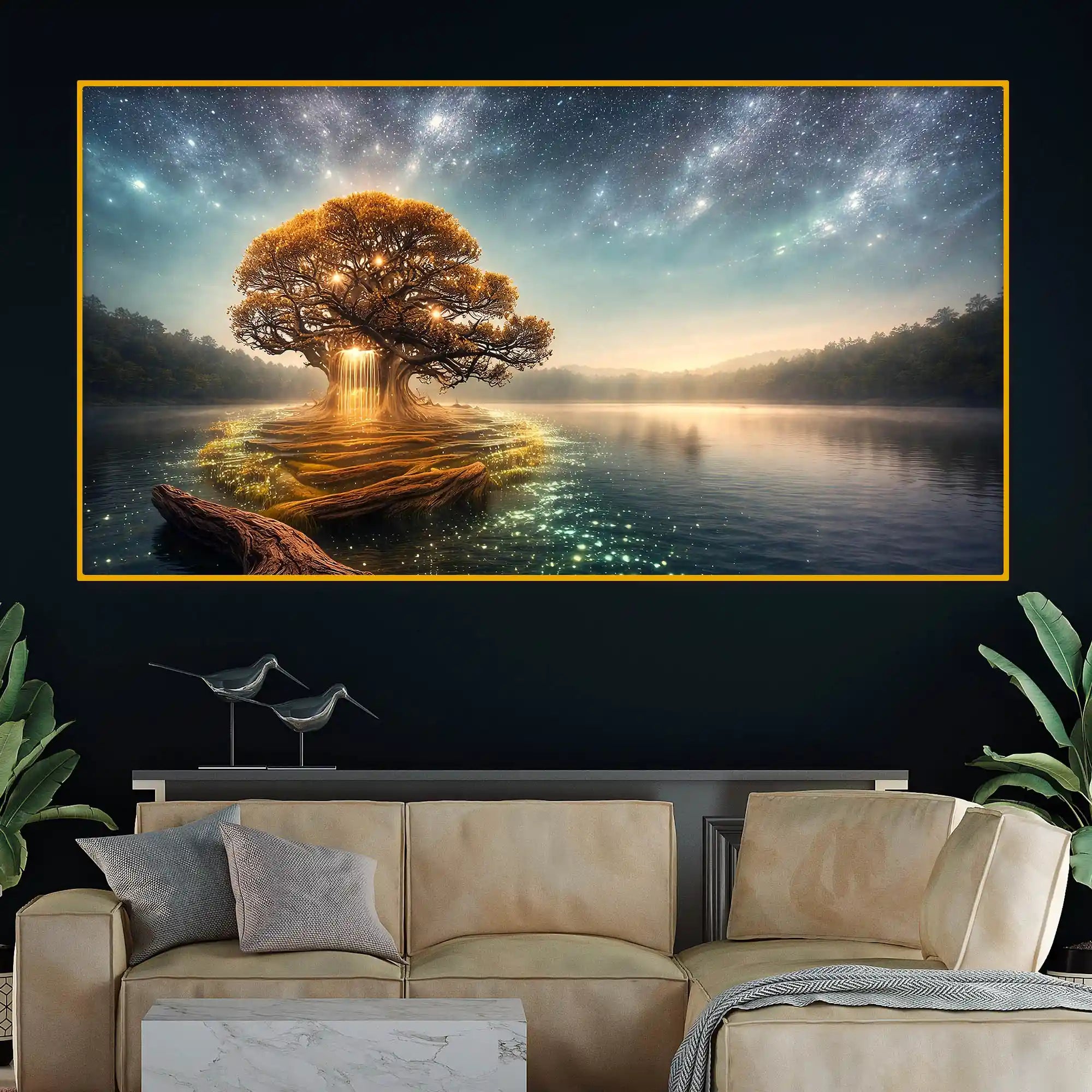 Fantasy Glowing Tree Crystal Glass Painting for Wall Décor