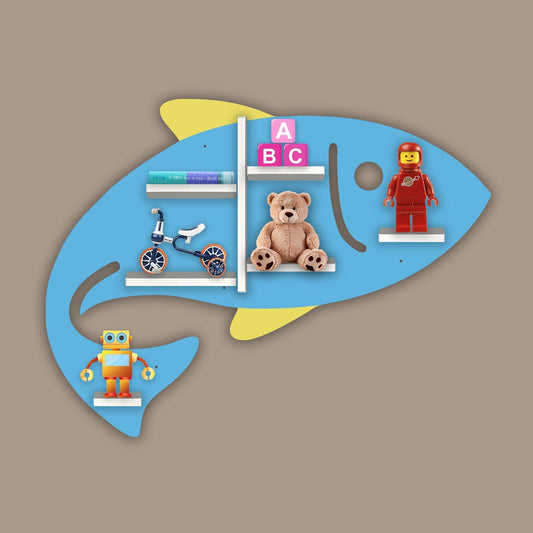 Fish Shape Wooden Wall Shelf with LED Light for Kids - Decor Smart
