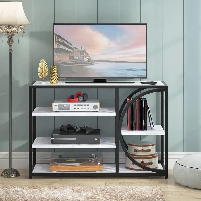 Five - Tier White Marble Black Console Table - Decor Smart
