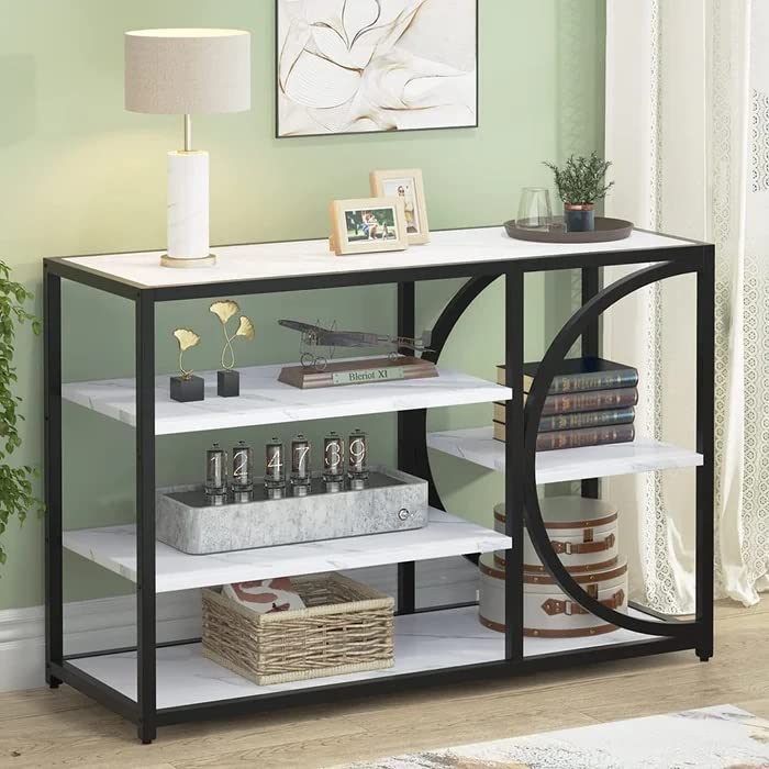 Five - Tier White Marble Black Console Table - Decor Smart