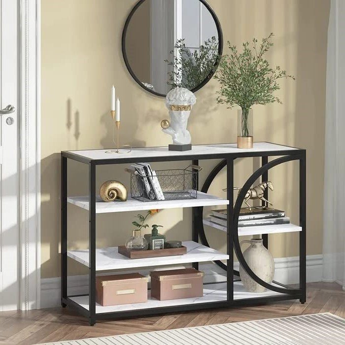 Five - Tier White Marble Black Console Table - Decor Smart