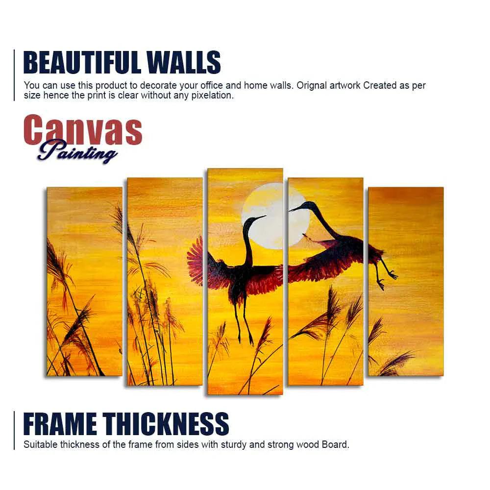 Flamingos Flying in Sunset 5 Pieces Wall Painting - Decor Smart