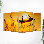 Flamingos Flying in Sunset 5 Pieces Wall Painting