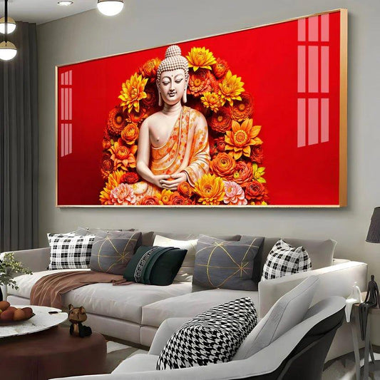Floral Buddha Premium Acrylic Floating Wall Painting - Decor Smart