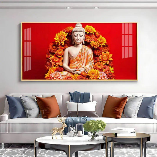 Floral Buddha Premium Acrylic Floating Wall Painting - Decor Smart