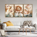 Floral Flower White Rose Floating Canvas Wall Painting Set of Three