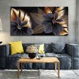 Flowers with Golden Monstera Leaves Wall Painting - Decor Smart