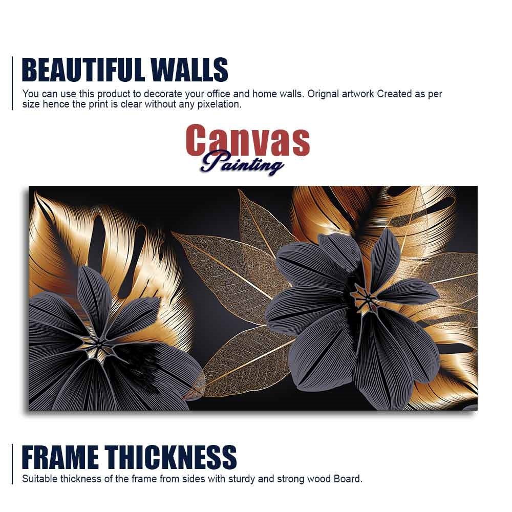 Flowers with Golden Monstera Leaves Wall Painting - Decor Smart