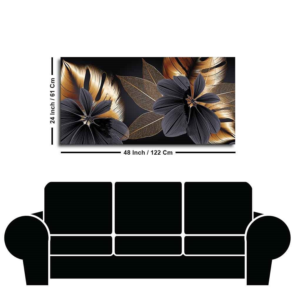 Flowers with Golden Monstera Leaves Wall Painting - Decor Smart