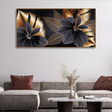 Flowers with Golden Monstera Leaves Wall Painting - Decor Smart