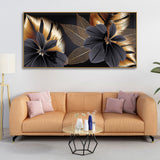 Flowers with Golden Monstera Leaves Wall Painting - Decor Smart