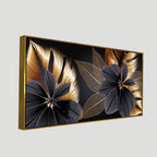 Flowers with Golden Monstera Leaves Wall Painting