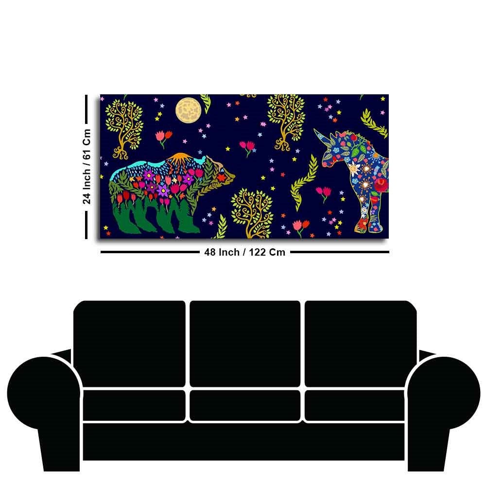 Folk Art Night Bears Canvas Wall Painting - Decor Smart