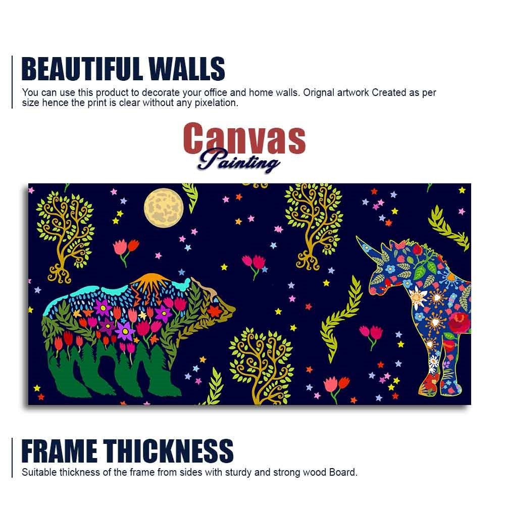 Folk Art Night Bears Canvas Wall Painting - Decor Smart
