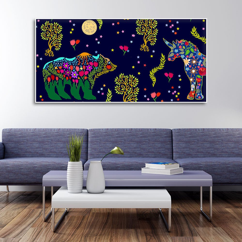 Folk Art Night Bears Canvas Wall Painting - Decor Smart