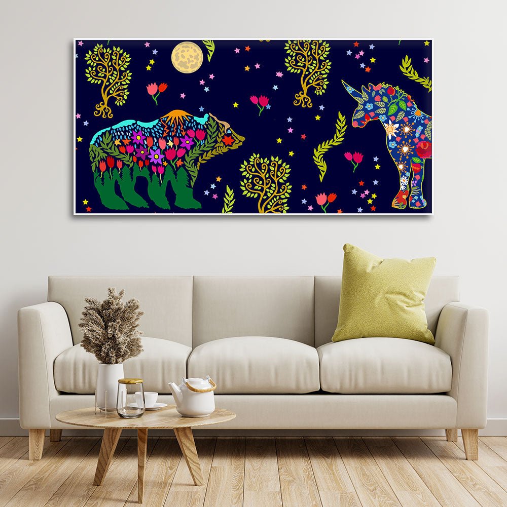 Folk Art Night Bears Canvas Wall Painting - Decor Smart