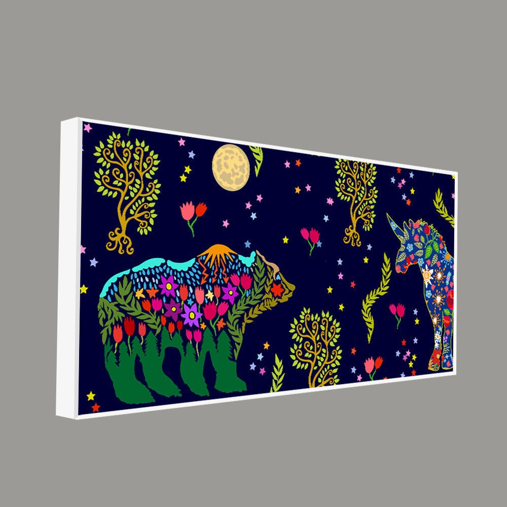 Folk Art Night Bears Canvas Wall Painting - Decor Smart