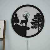 Full Moon Rounded Reindeer Backlit Wooden Wall Decor with LED Night Light - Decor Smart