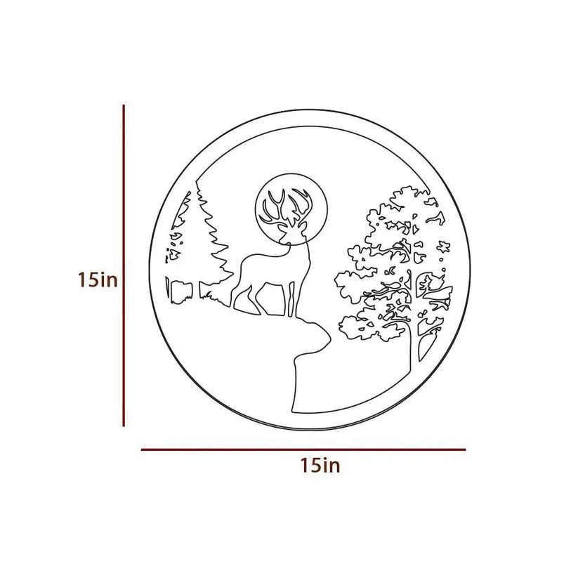 Full Moon Rounded Reindeer Backlit Wooden Wall Decor with LED Night Light - Decor Smart