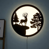 Full Moon Rounded Reindeer Backlit Wooden Wall Decor with LED Night Light - Decor Smart