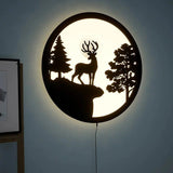 Full Moon Rounded Reindeer Backlit Wooden Wall Decor with LED Night Light - Decor Smart