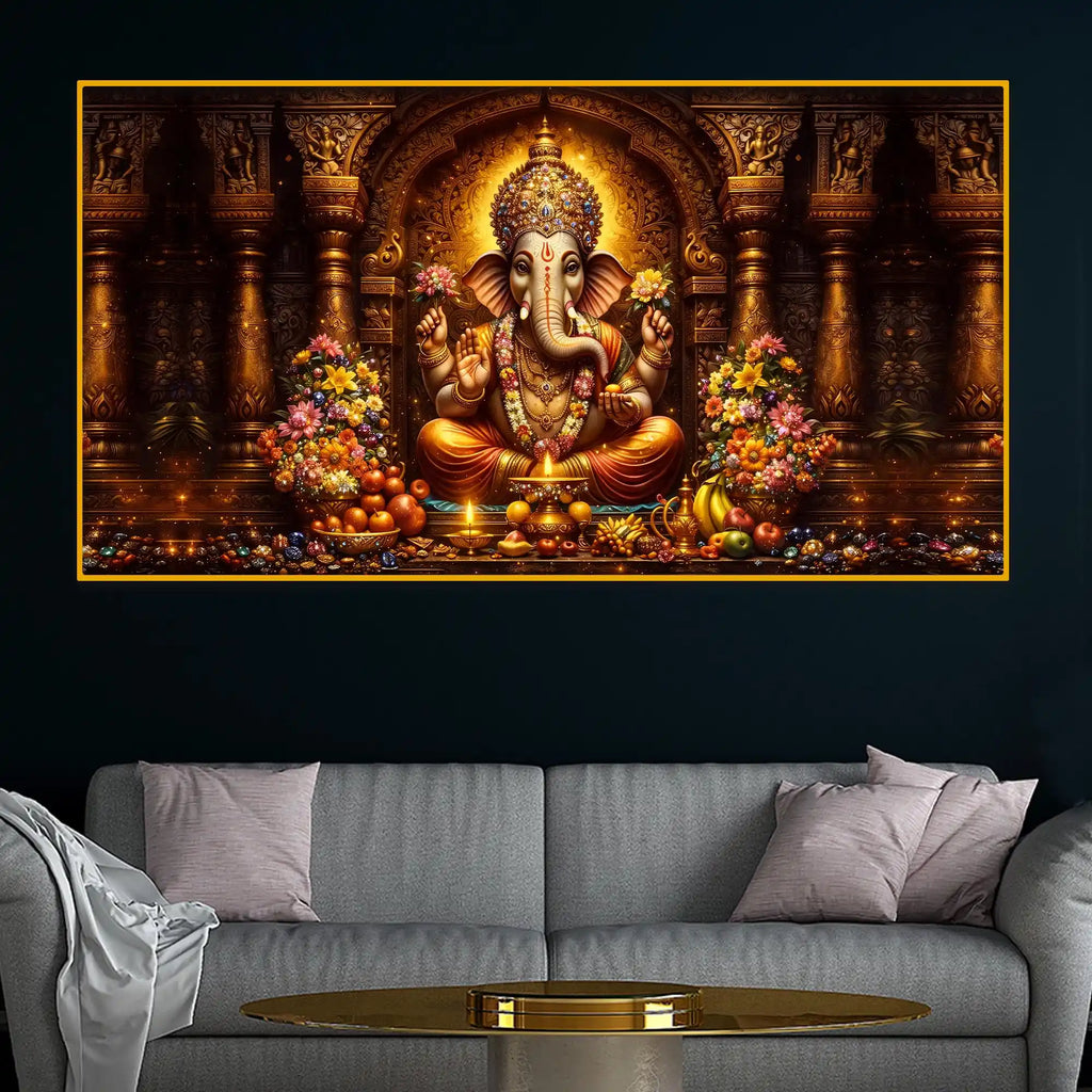 Ganpati Bappa Morya Crystal Glass Painting for Temple Style Décor