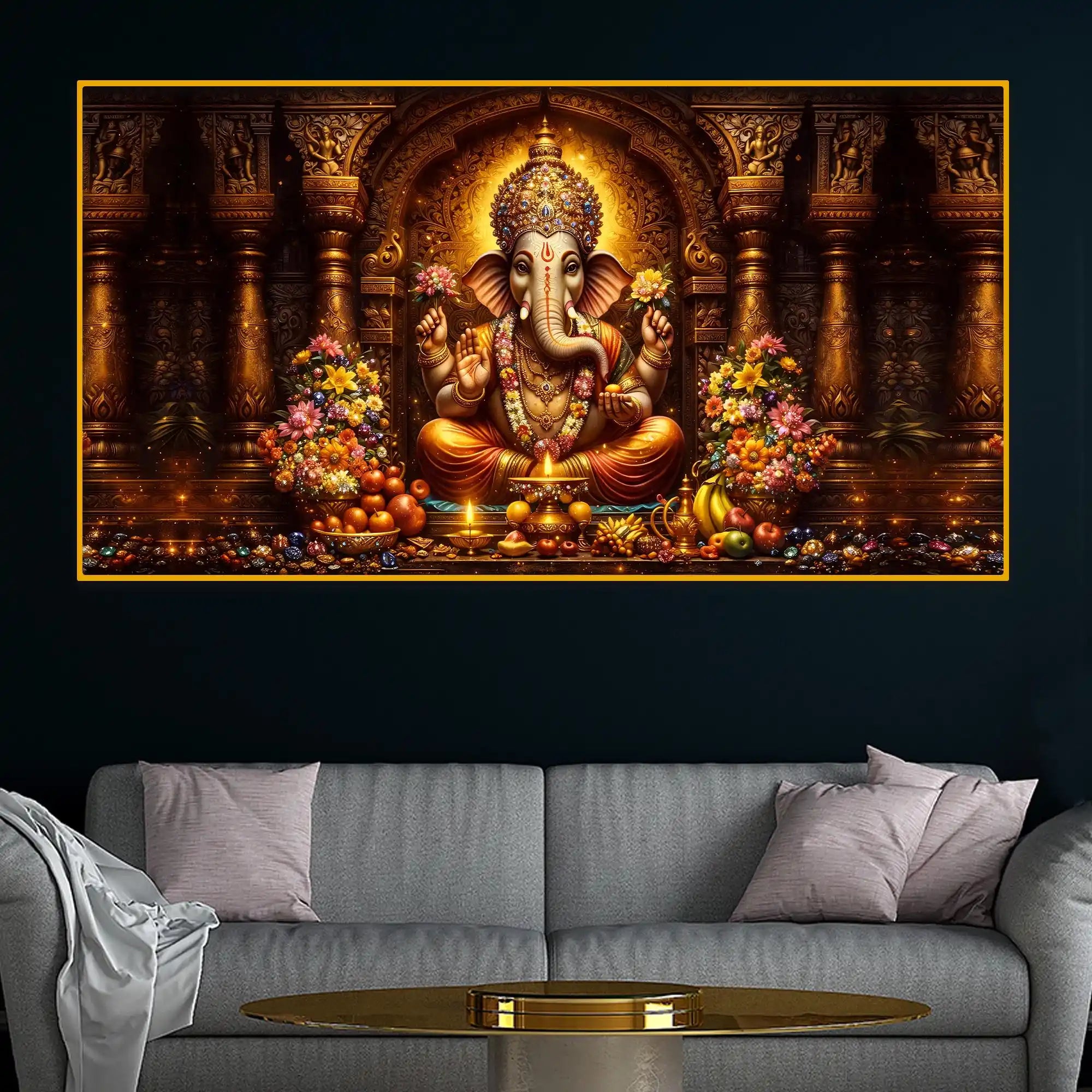 Ganpati Bappa Morya Crystal Glass Painting for Temple Style Décor
