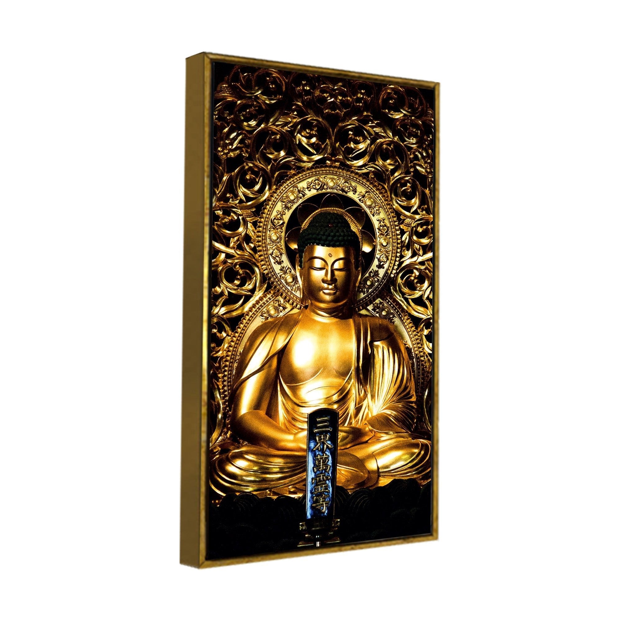 Gautam Buddha Golden Sculpture Vertical Wall Painting - Decor Smart